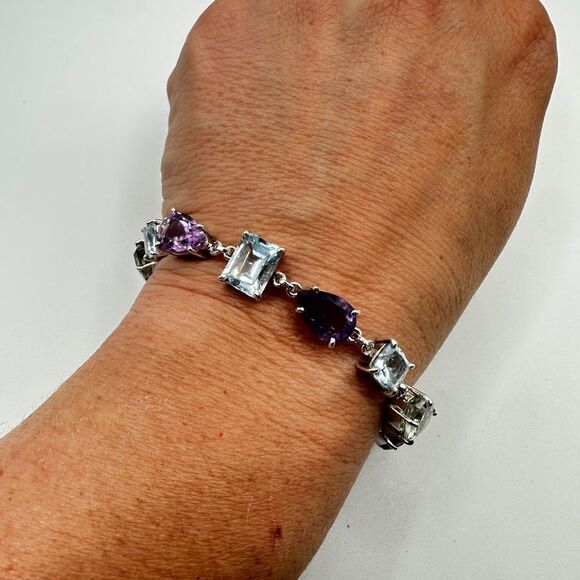 NWOT 7" One-of-a-kind Multi-gemstone bracelet in sterling silver! - Picture 13 of 13
